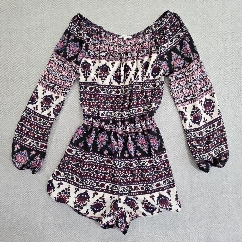Charlotte Russe Long Sleeve Romper‎ Size Small Scoop Neck Boho Cottagecore